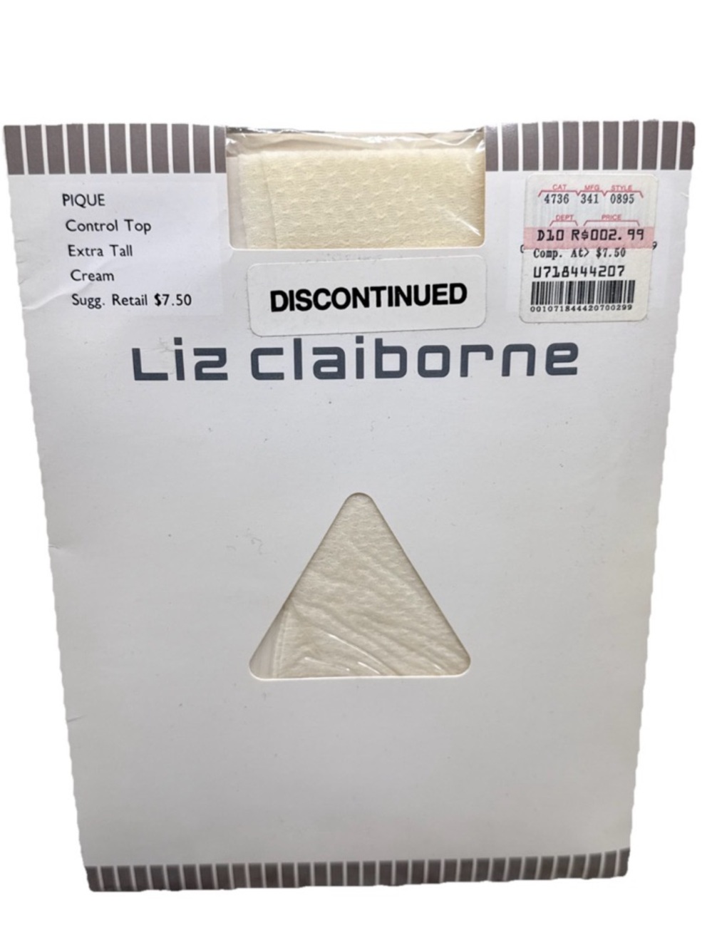 1990 Liz Claiborne Pique Textured Control Top Pantyhose Extra Tall Cream
